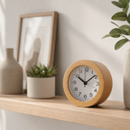 Reloj de Alarma Analógico de Madera Elegante con Movimiento de Cuarzo Silencioso