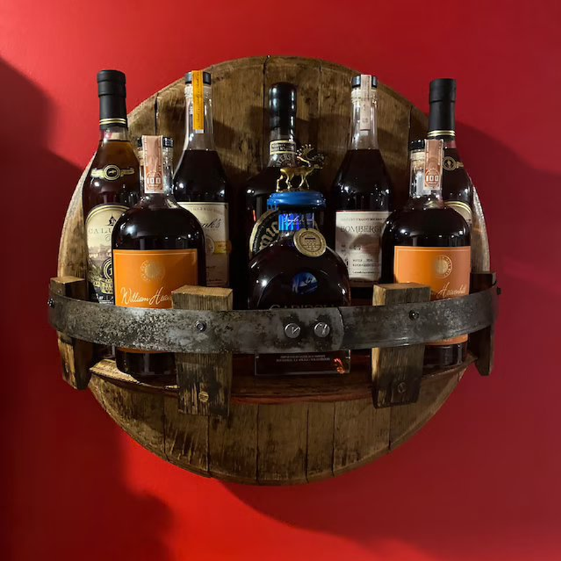 Estante de Pared de Barril de Whisky | Diseño de Madera Maciza Rústica | Redondo