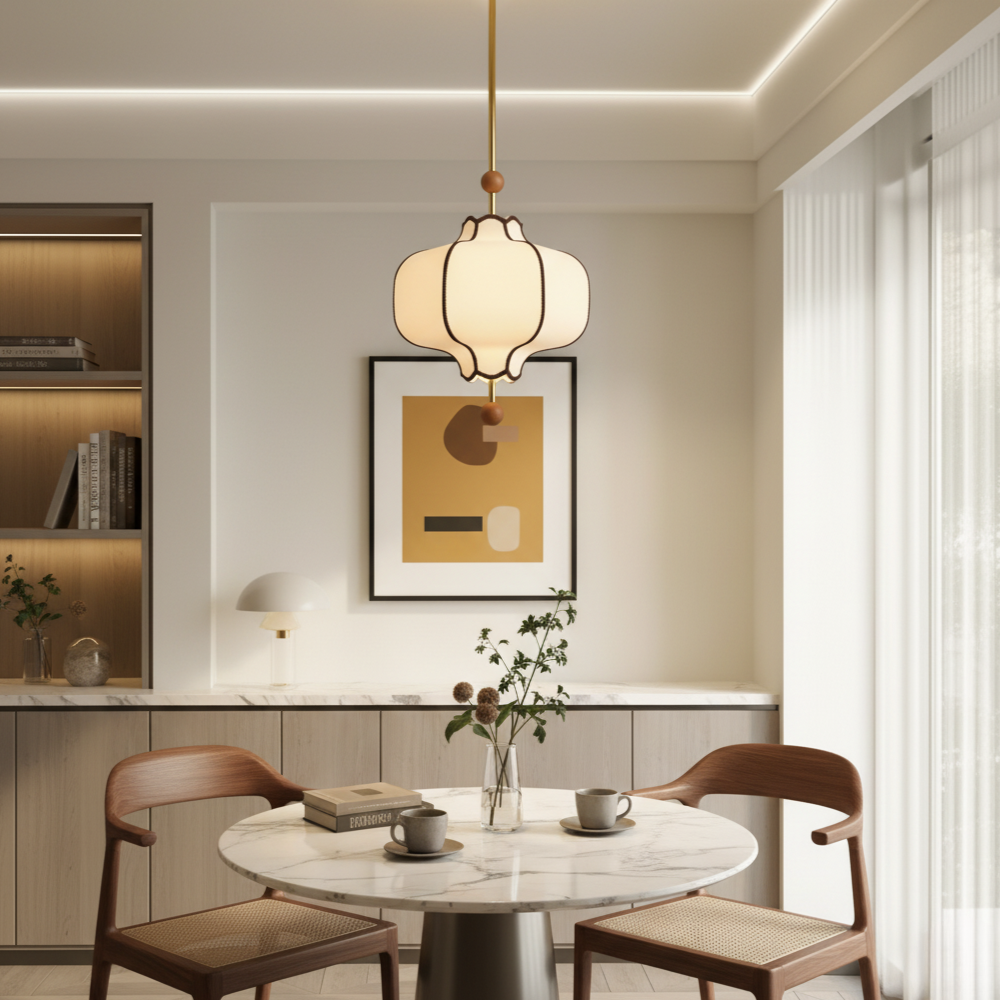 Lanora | Elegante Lámpara Colgante de Tela Moderna para Cocina con Acabados en Nogal