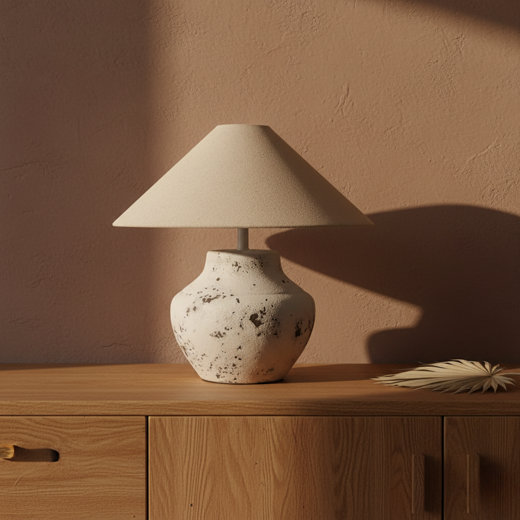 CeraNoir | Lámpara de Mesa Cerámica Rústica Elegante con Pantalla de Lino