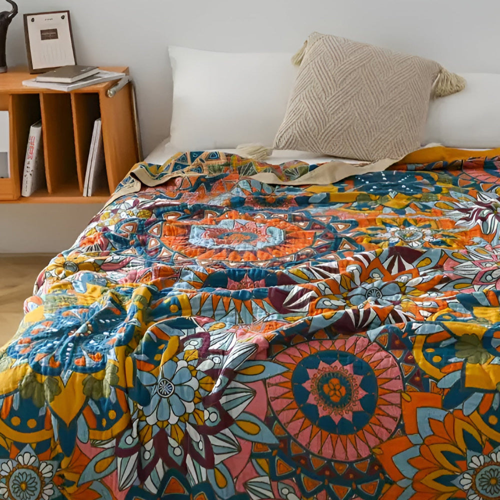 Manta de Algodón Jacquard Floral Marroquí