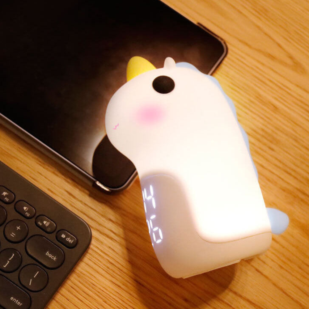 Luz Nocturna LED de Unicornio Mágico y Reloj Despertador para Niños