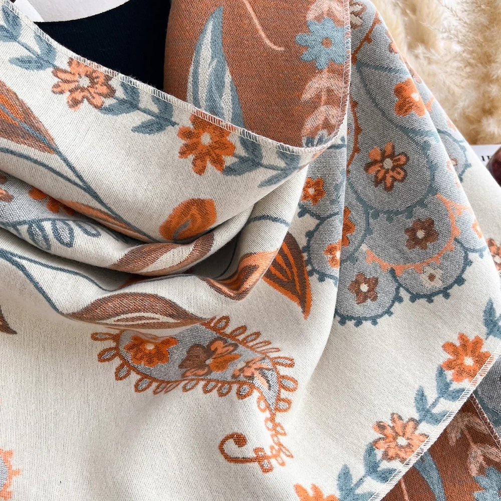 Chal de Invierno Floral Elegante de Doble Cara