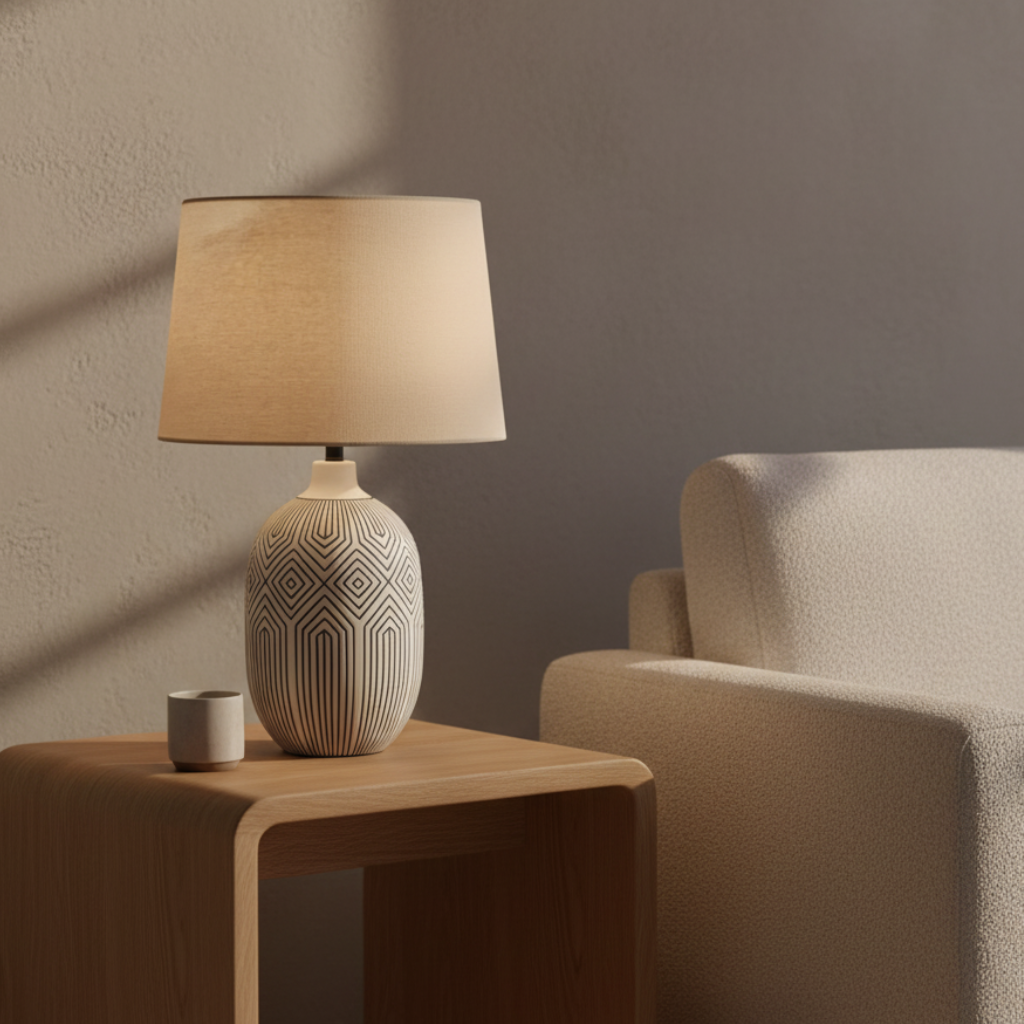 Lumera | Lámpara de Mesa Escultural de Cerámica Blanca Elegante para Sala de Estar