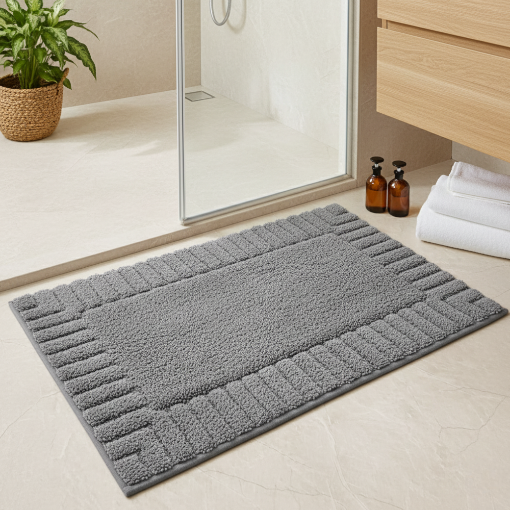 SereneMat - Alfombrilla de Baño Premium de Secado Rápido y Antideslizante con Raya Minimalista