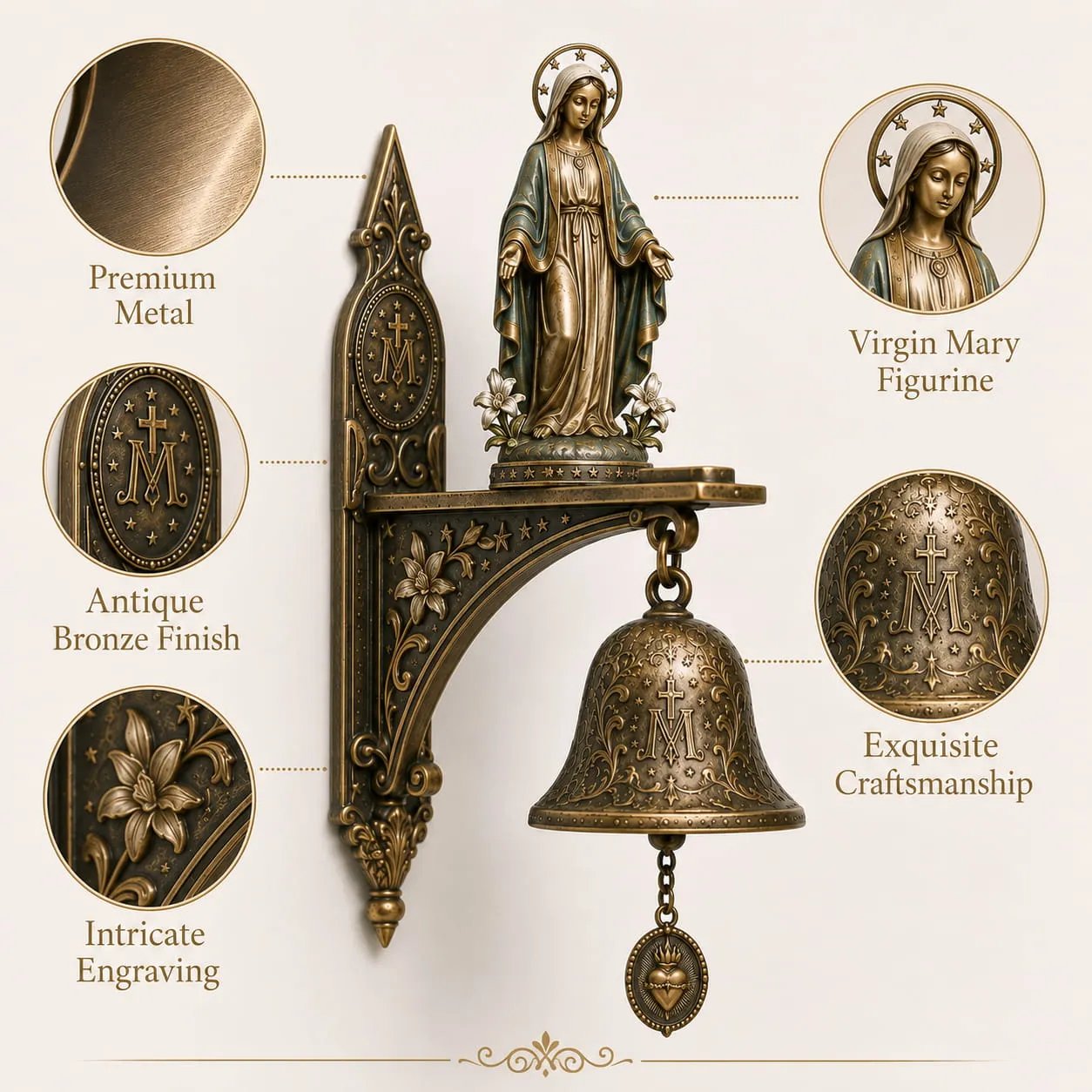 Campana de Pared Bronce con Motivo de María