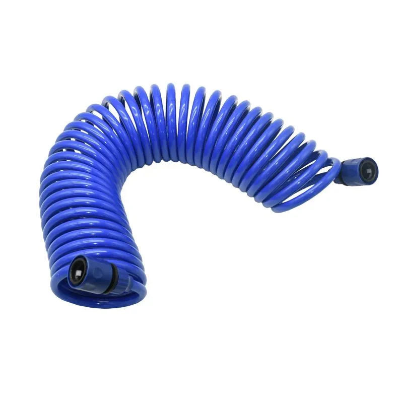 Manguera en espiral compacta con conexiones rápidas para riego de plantas