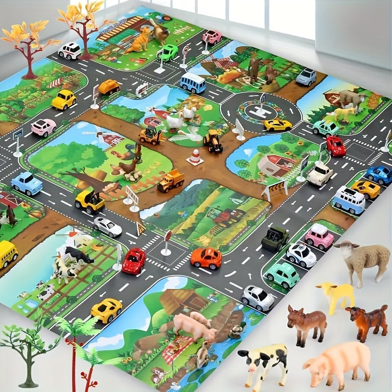 Alfombra Infantil con Tema de Granja y Tráfico - DuoPlay