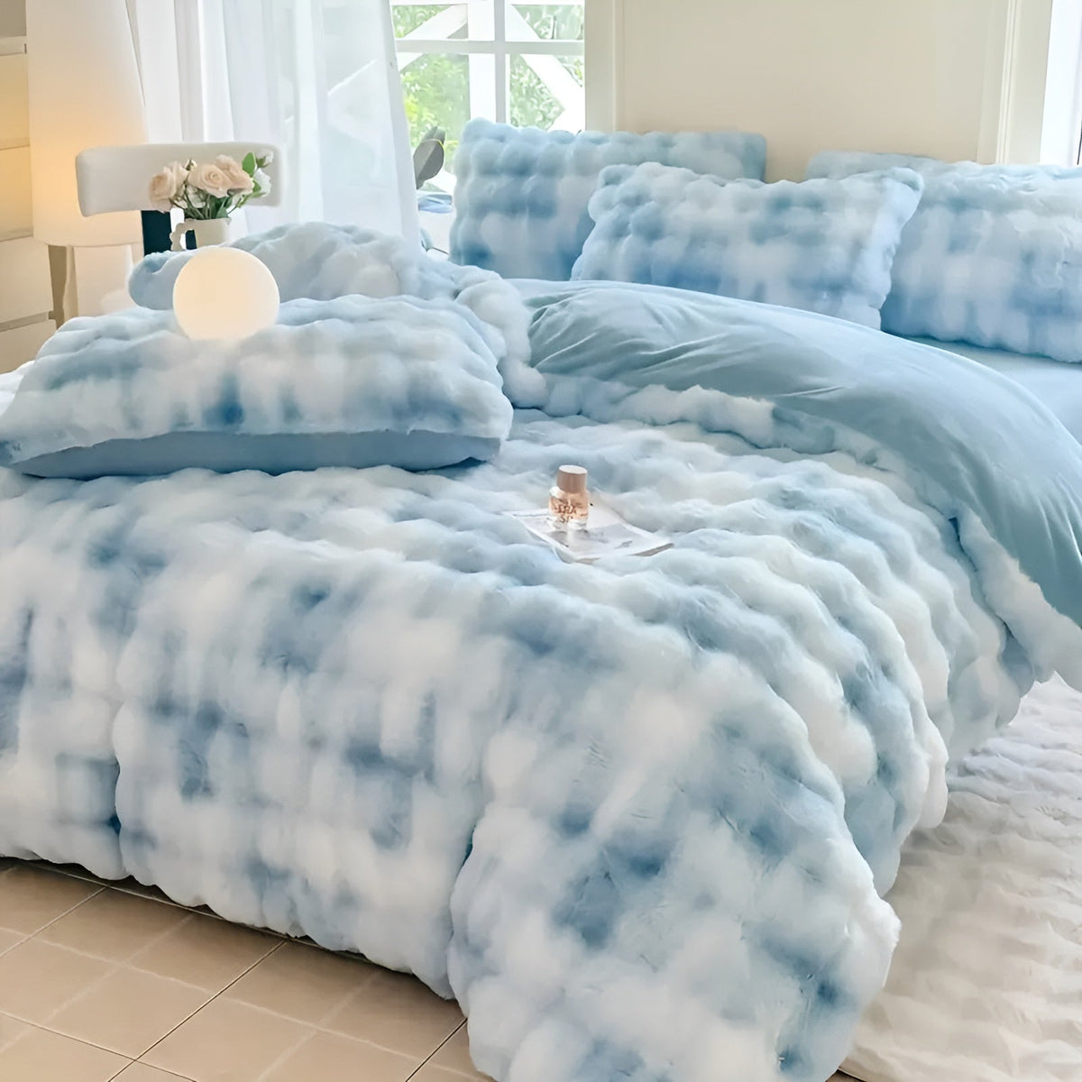 Conjunto de ropa de cama de terciopelo muy acogedor: cálido y suave para el otoño y el invierno | Diseño reversible en piel de conejo y terciopelo color leche