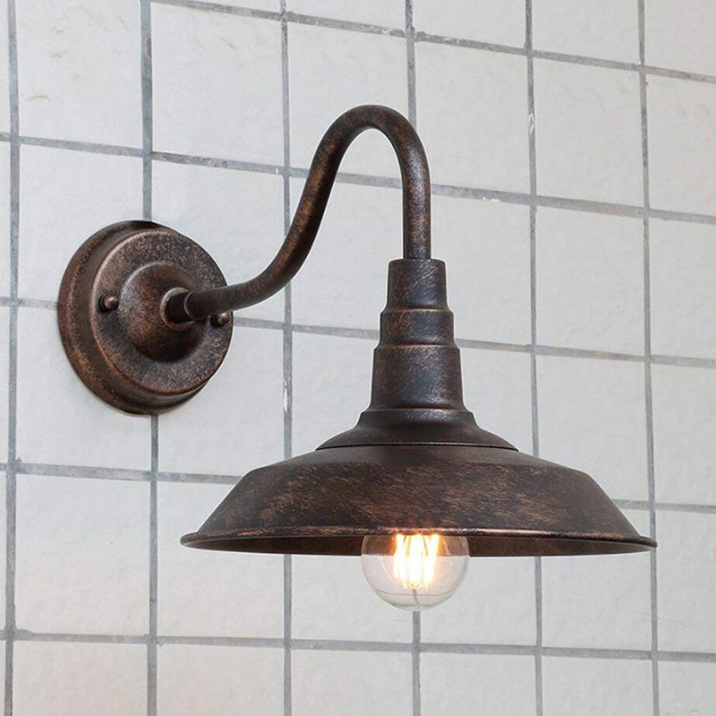 1 Bombilla de Hierro Luz de Pared Acabado Rústico Negro Lámpara de Pared de Noche con Brazo de Ganso | Brehn
