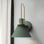 Lámpara de pared antigua de 1 luz con cono de metal, montaje en pared en blanco/negro/verde con asa para mesita de noche