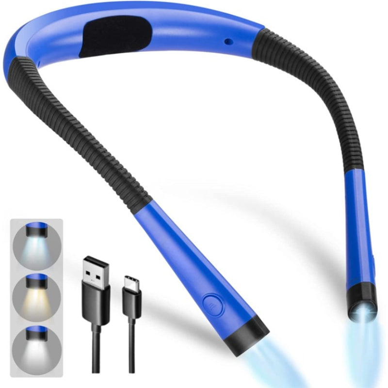 Lámpara de lectura LED para el cuello, luz de libro para leer en la cama, 3 colores, 6 niveles de brillo, brazo flexible, recargable, duradera, perfecta para leer, tejer, acampar, reparar