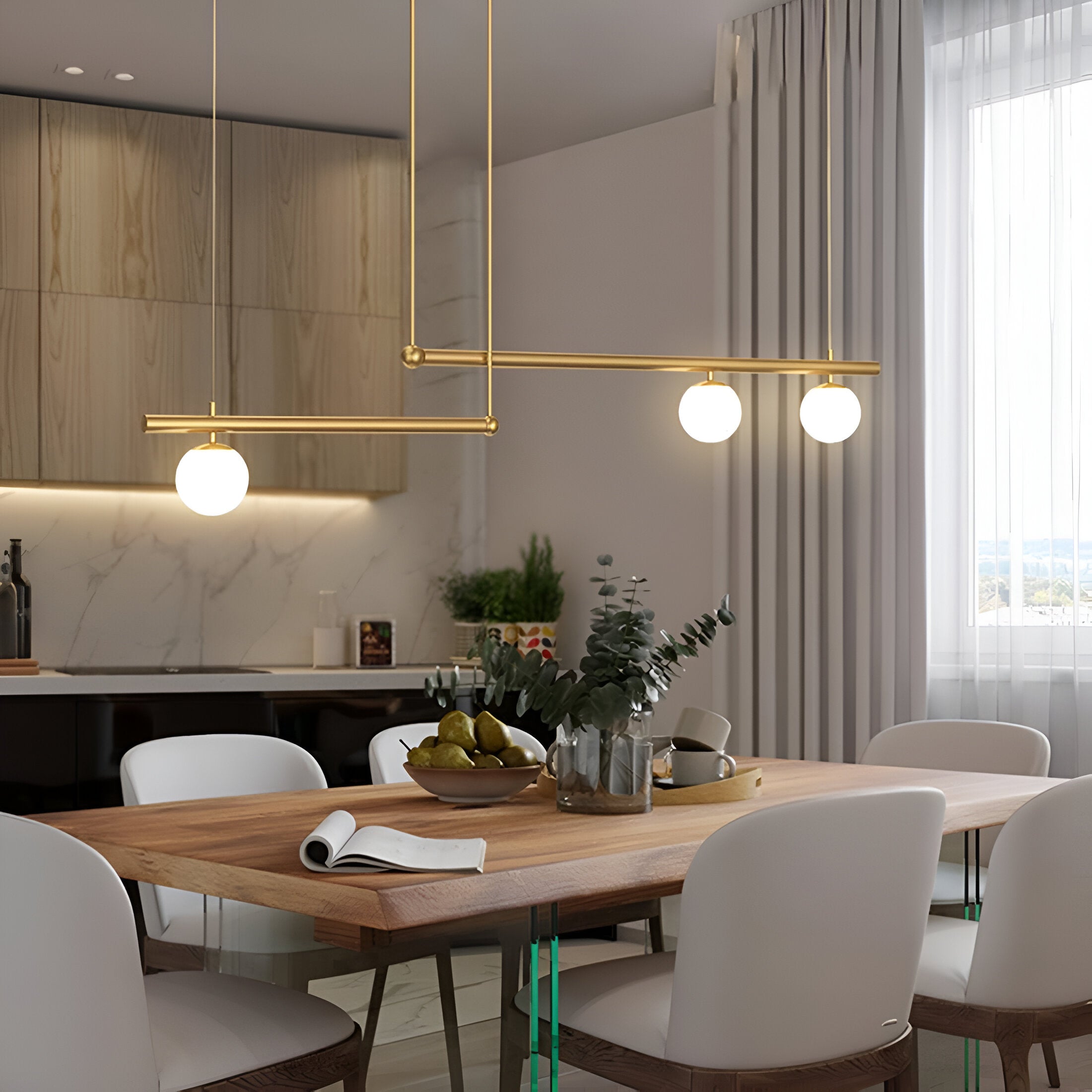 Lana | Lámpara colgante lineal nórdica para mesa de comedor