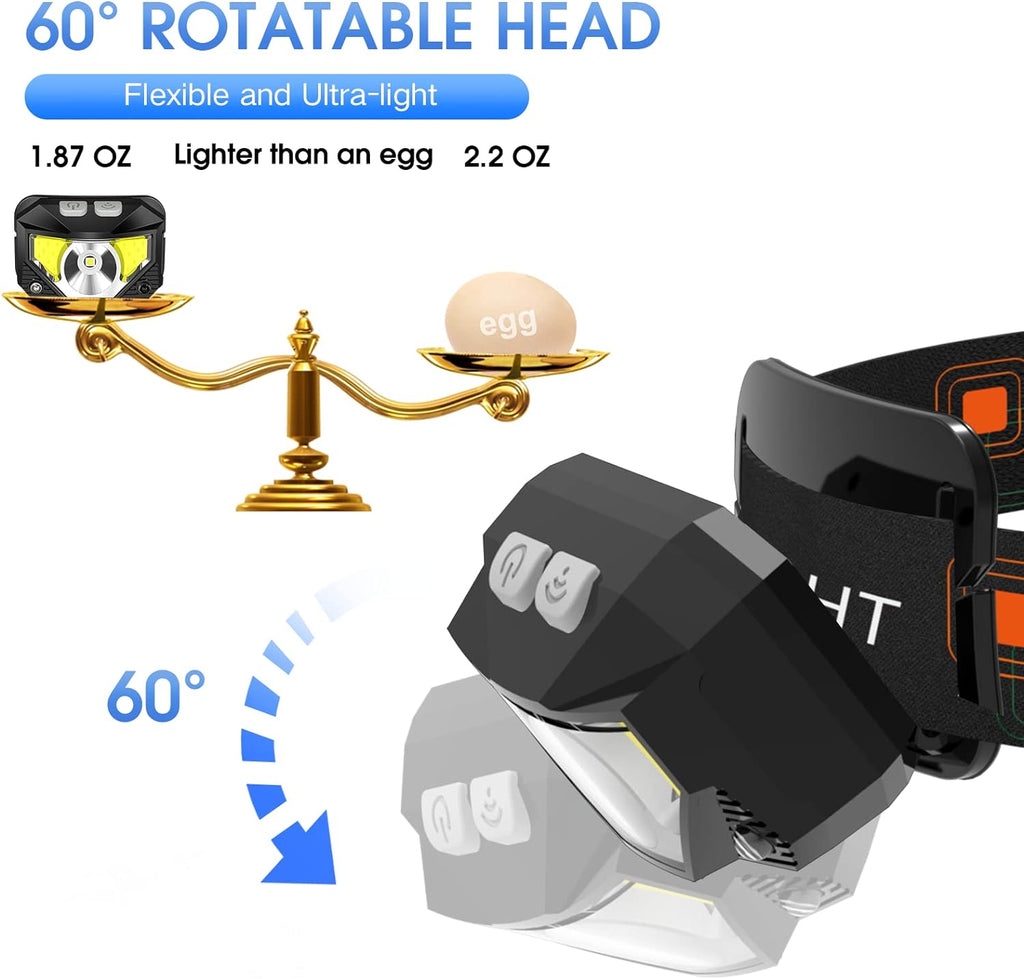 Linterna Frontal LED | Recargable, Impermeable, Sensor de Movimiento | Paquete de 2