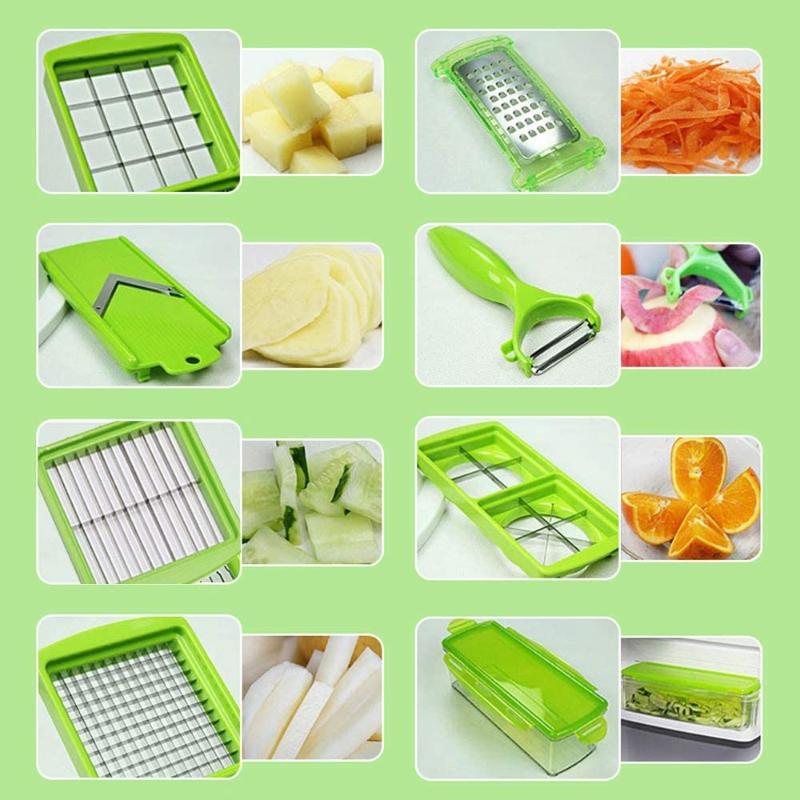 CutMate Cortador de Verduras Multifuncional 12 en 1 | Con Recipiente y Protección para los Dedos | Cuchillas de Acero Inoxidable | Compacto y Seguro