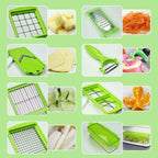CutMate Cortador de Verduras Multifuncional 12 en 1 | Con Recipiente y Protección para los Dedos | Cuchillas de Acero Inoxidable | Compacto y Seguro