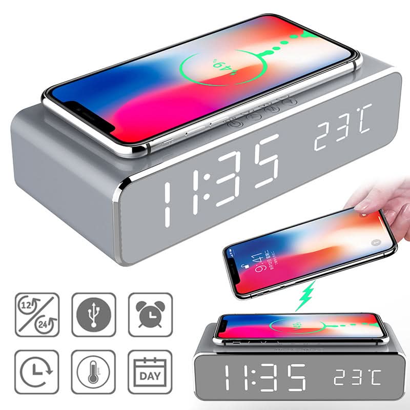 BENNETT - Reloj despertador LED con cargador inalámbrico