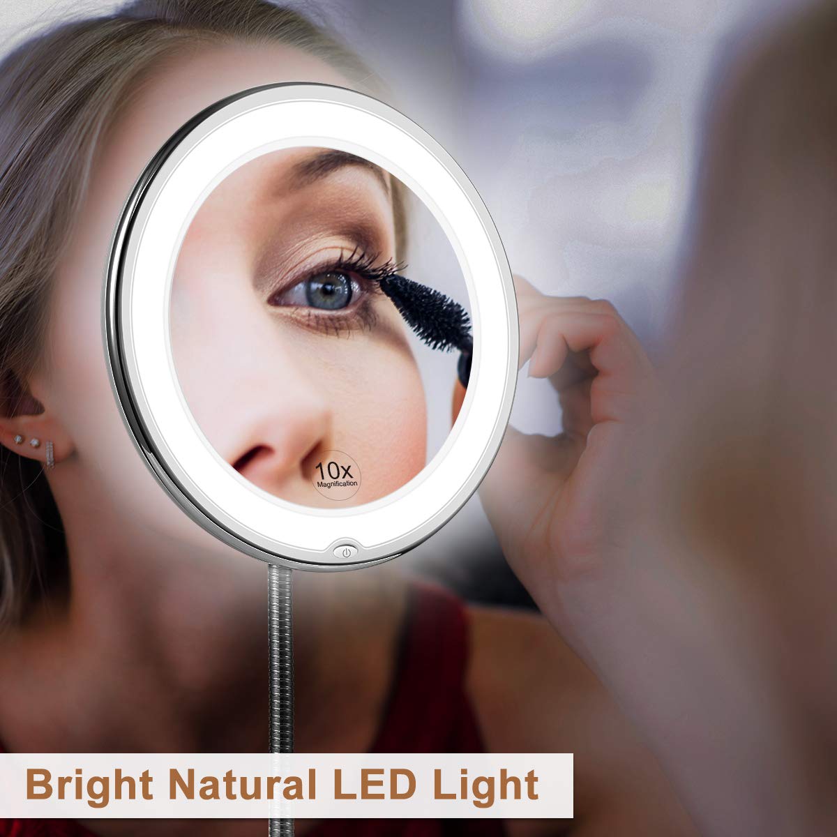 Espejo de aumento LED Sandsberg con cuello de cisne flexible | Aumento de 10x | LED de luz diurna | Espejo de maquillaje