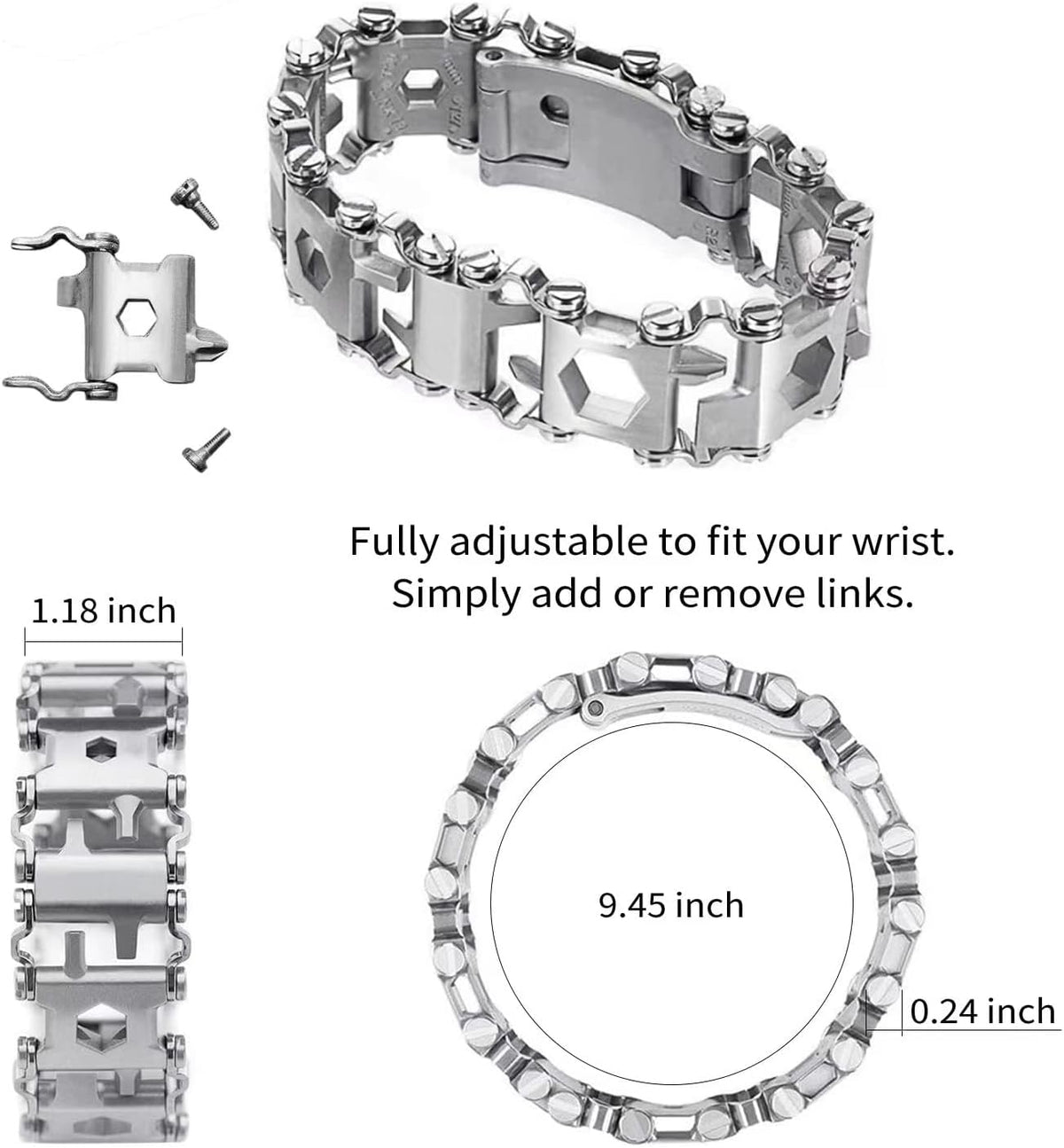 BowLift | Pulsera Multiherramienta de Acero Inoxidable 29-en-1