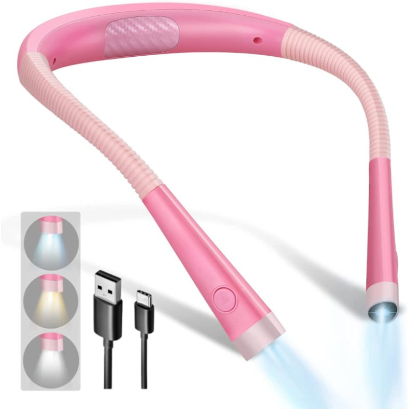 Lámpara de lectura LED para el cuello, luz de libro para leer en la cama, 3 colores, 6 niveles de brillo, brazo flexible, recargable, duradera, perfecta para leer, tejer, acampar, reparar