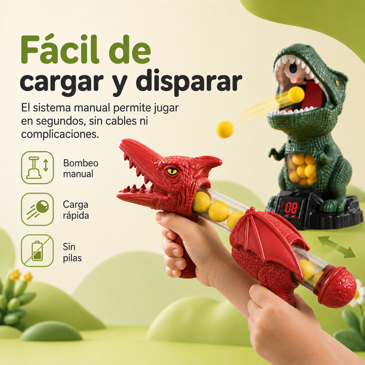 DINOPOP BLASTER – Jeu de tir de dinosaures pour enfants avec des balles en mousse souple et une cible