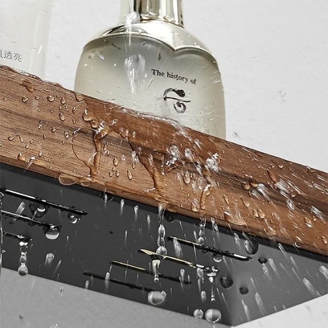 Estante de Baño de Madera Sólida – Organizador Montado en la Pared Sin Taladrar
