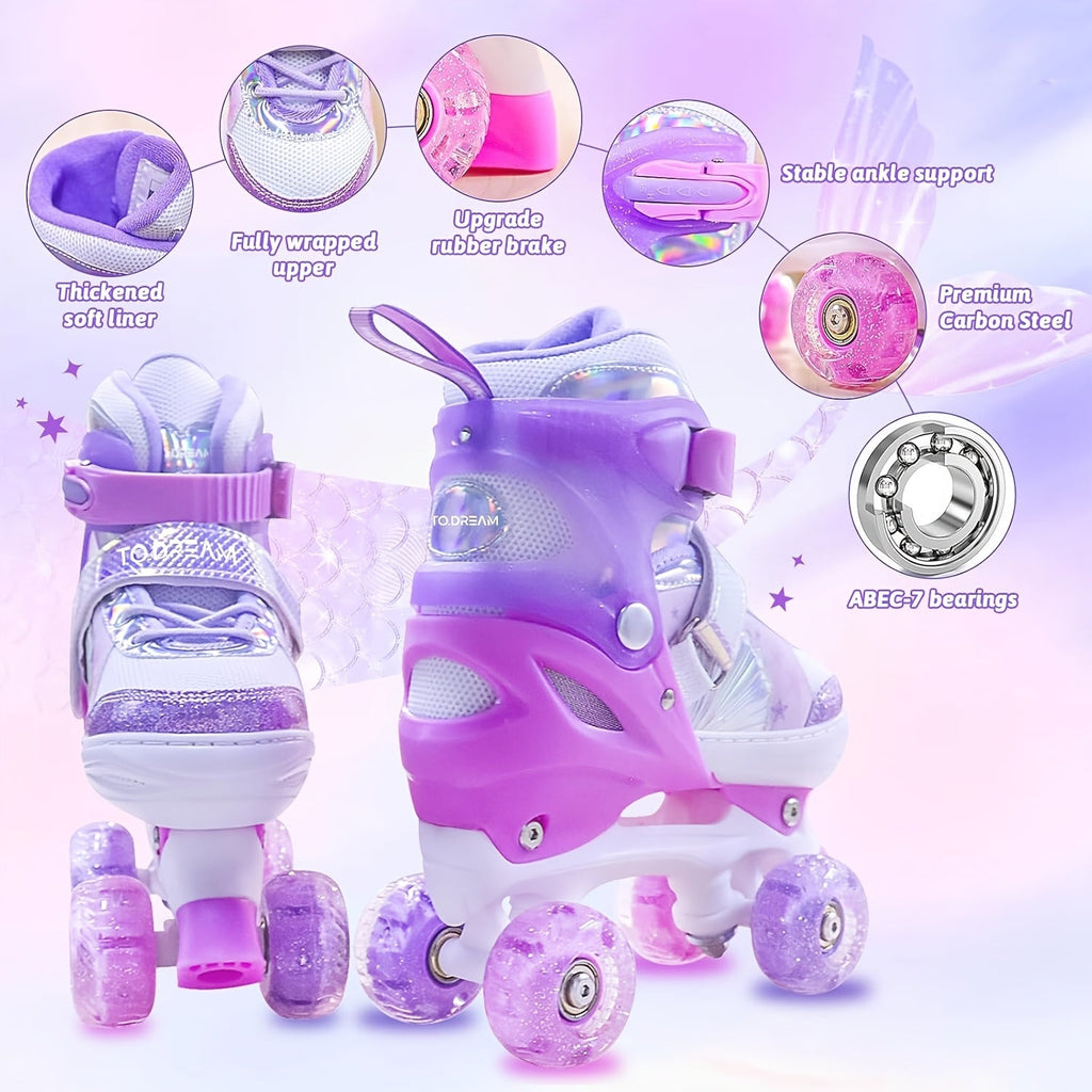 Patines Ajustables para Niños – Patrón de Estrellas Brillantes con Ruedas Centelleantes
