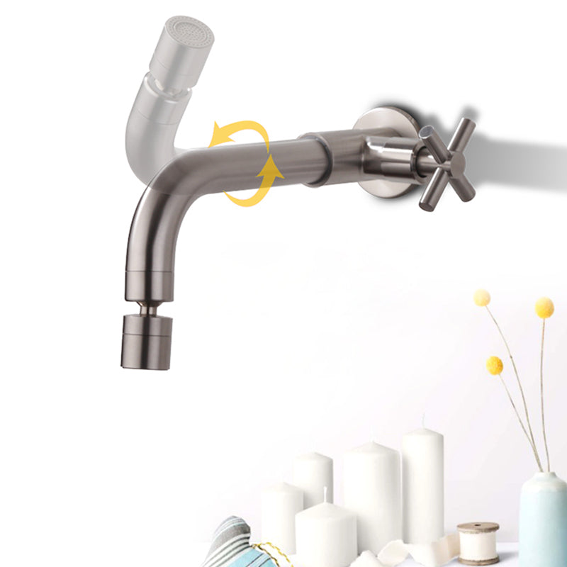 Grifo de baño contemporáneo montado en la pared con manijas cruzadas de acero inoxidable