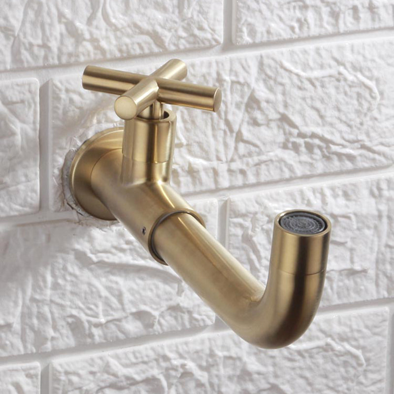 Grifo de baño contemporáneo montado en la pared con manijas cruzadas de acero inoxidable
