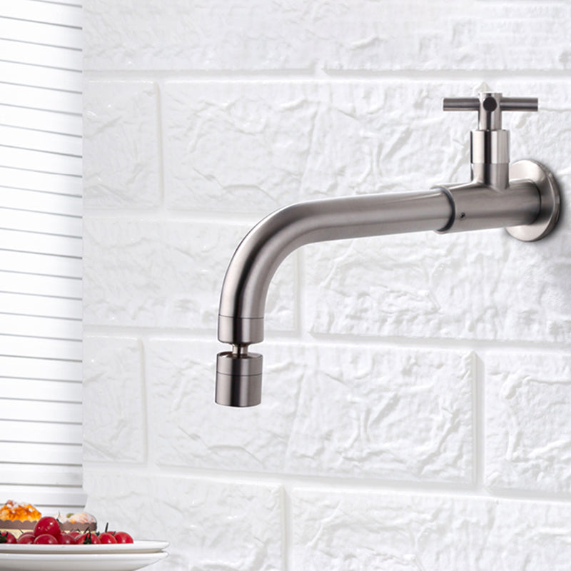 Grifo de baño contemporáneo montado en la pared con manijas cruzadas de acero inoxidable