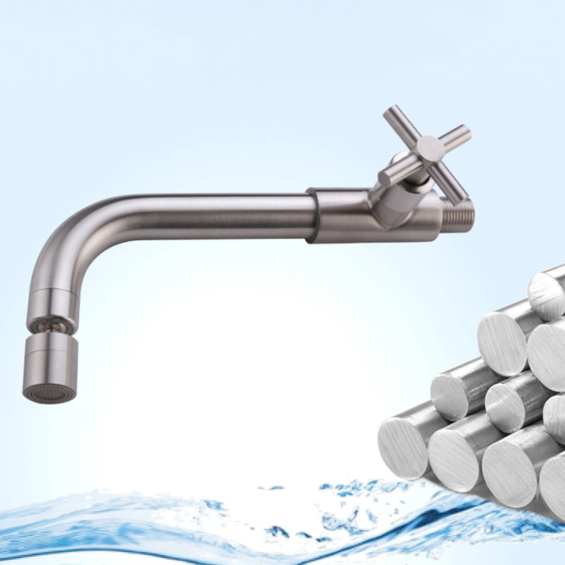 Grifo de baño contemporáneo montado en la pared con manijas cruzadas de acero inoxidable