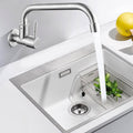 Grifo de Agua de Puente Moderno con Mango de Acero Inoxidable 304 y Pomo Giratorio Montado en la Pared