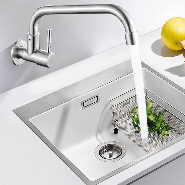 Grifo de Agua de Puente Moderno con Mango de Acero Inoxidable 304 y Pomo Giratorio Montado en la Pared