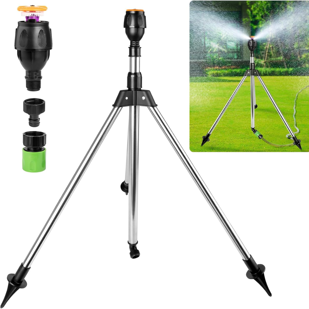 Aspersor de jardín giratorio 360 grados con trípode telescópico