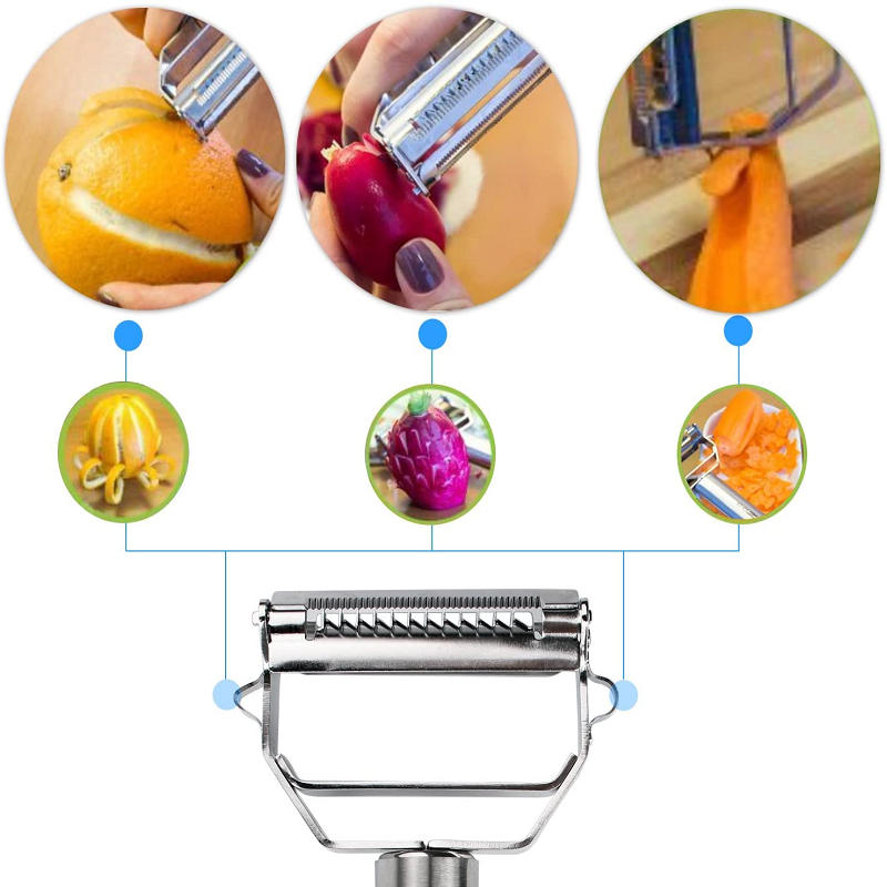 Pelador de verduras multifuncional de acero inoxidable ultra afilado & cortador en juliana