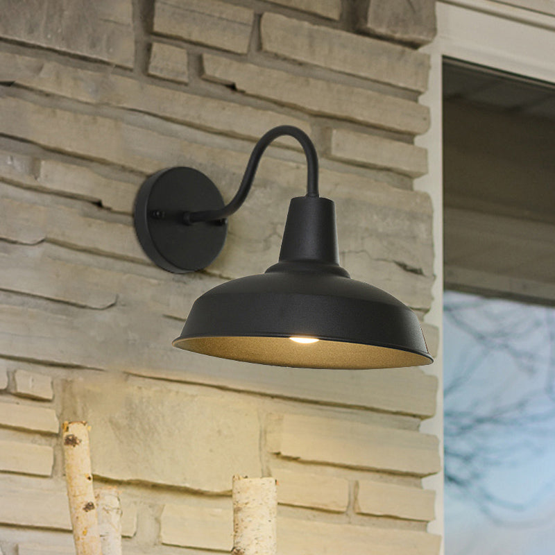Aplique de Pared de Granja Barn Sconce Iluminación 1 Bombilla Lámpara de Pared de Metal con Brazo de Cuello de Ganso en Negro para Porche | Brehn
