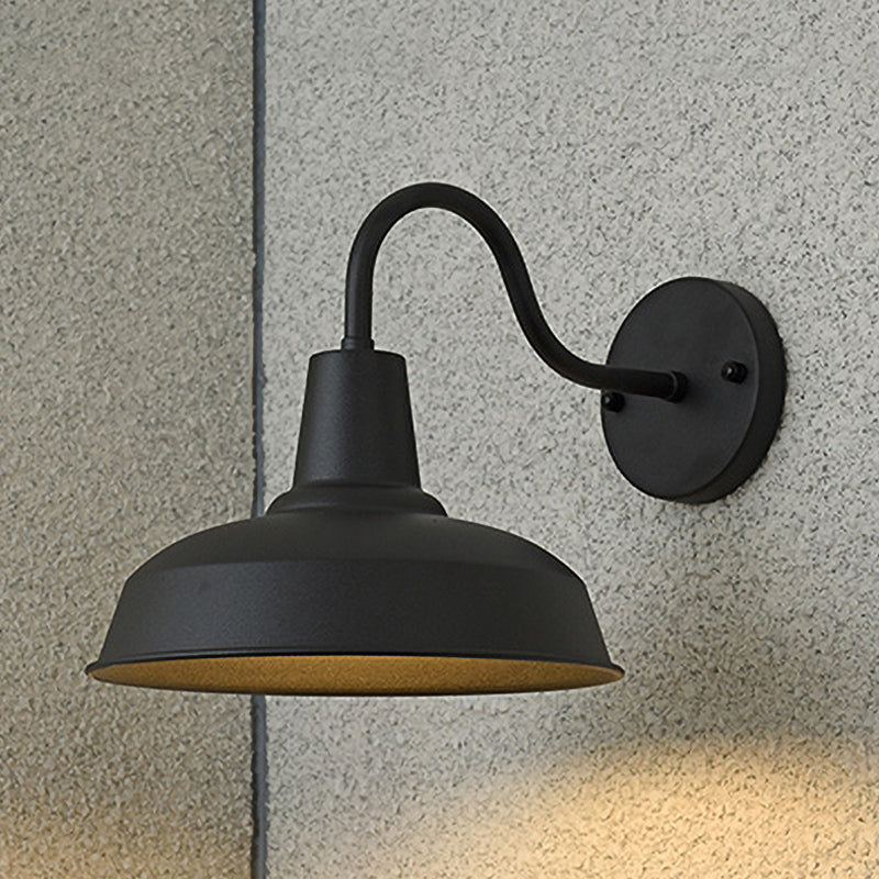 Aplique de Pared de Granja Barn Sconce Iluminación 1 Bombilla Lámpara de Pared de Metal con Brazo de Cuello de Ganso en Negro para Porche | Brehn
