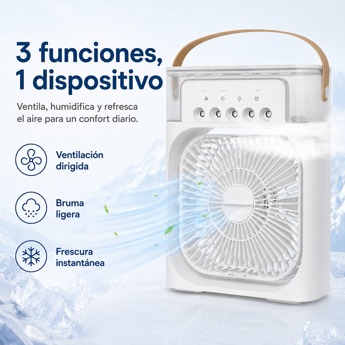 Enfriador de Aire Portátil 3 en 1 con Ventilador y Humidificador