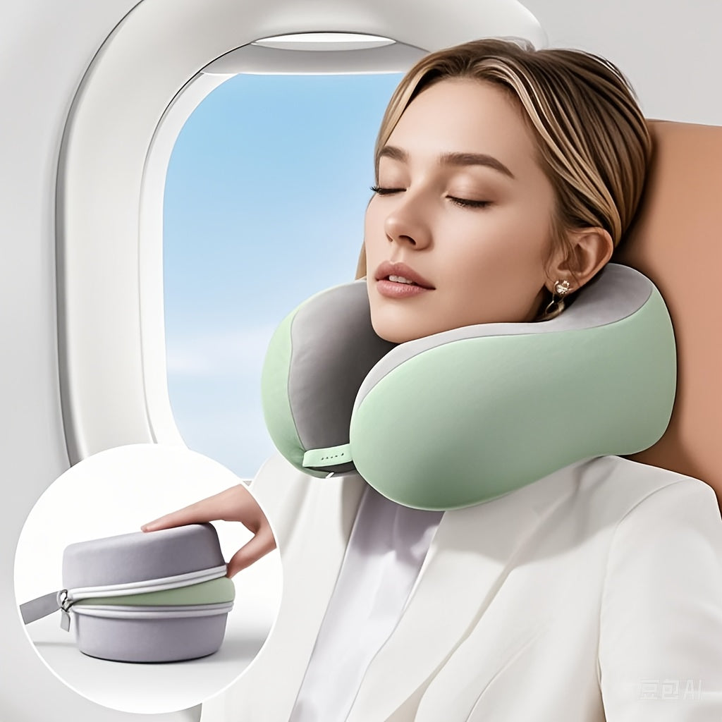 Almohada de viaje ergonómica en forma de U – Soporte para el cuello de espuma viscoelástica para viajes confortables