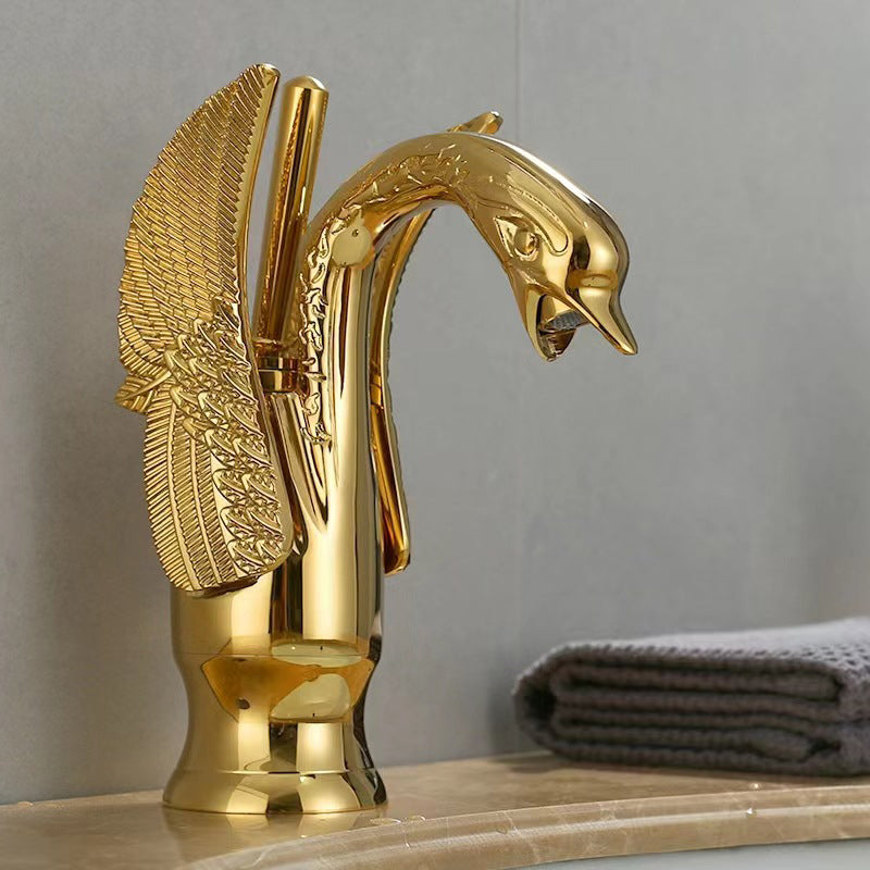 Lisslune | Grifo de lavabo de baño de latón completo con agua caliente y fría, grifo de lavabo de una sola manija