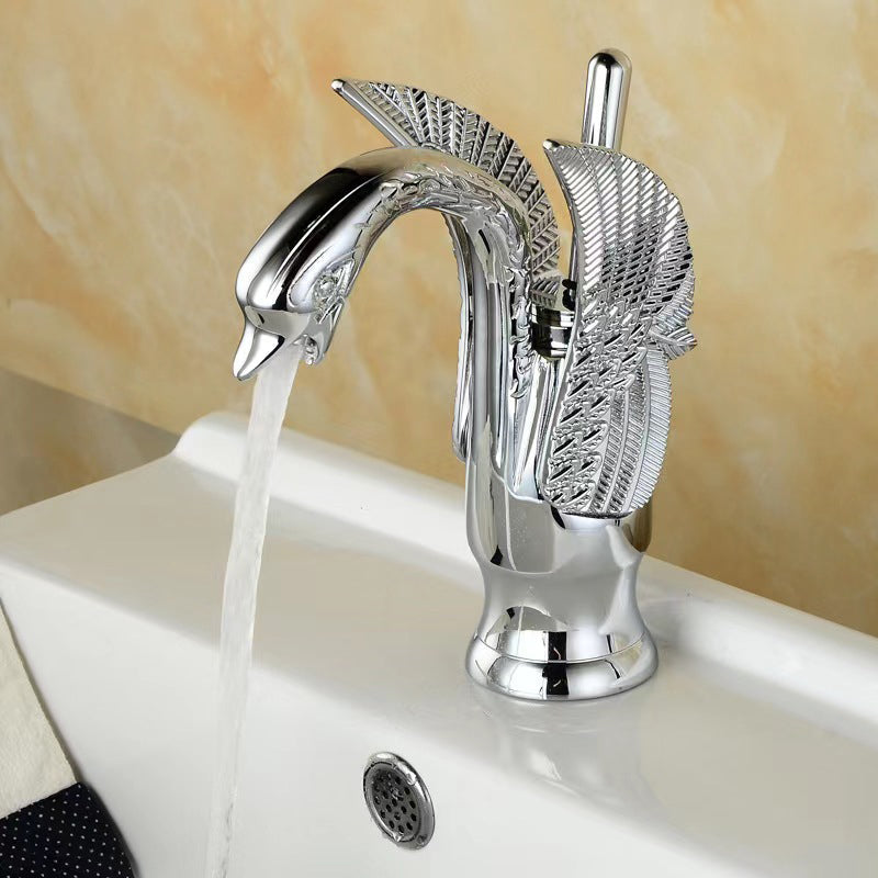 Lisslune | Grifo de lavabo de baño de latón completo con agua caliente y fría, grifo de lavabo de una sola manija