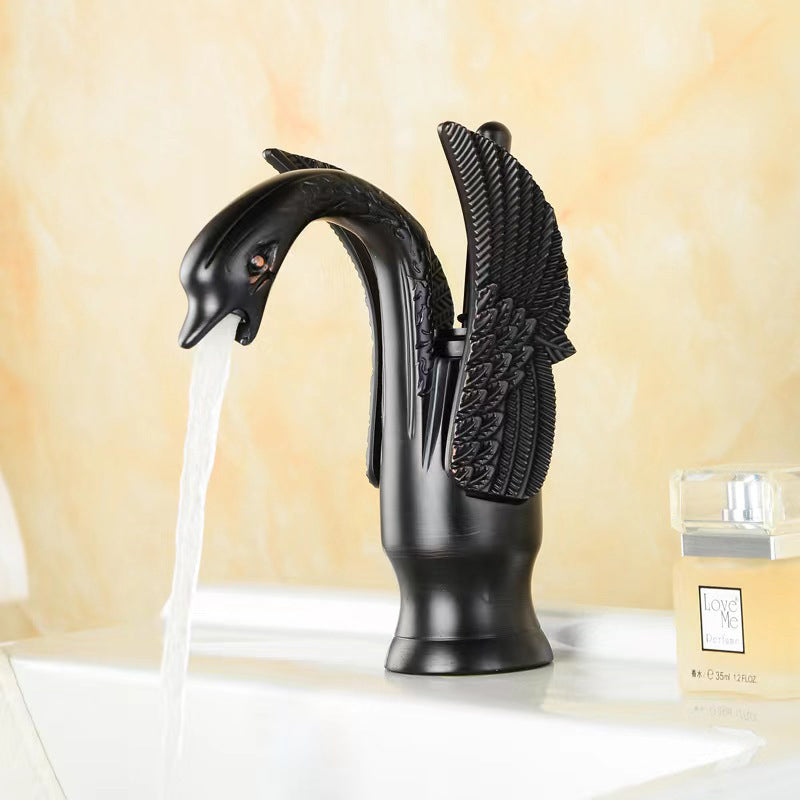 Lisslune | Grifo de lavabo de baño de latón completo con agua caliente y fría, grifo de lavabo de una sola manija