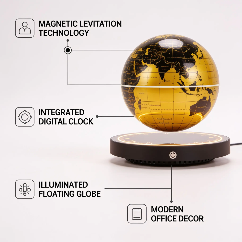 Lámpara de Globo de Levitación Magnética con Base de Reloj