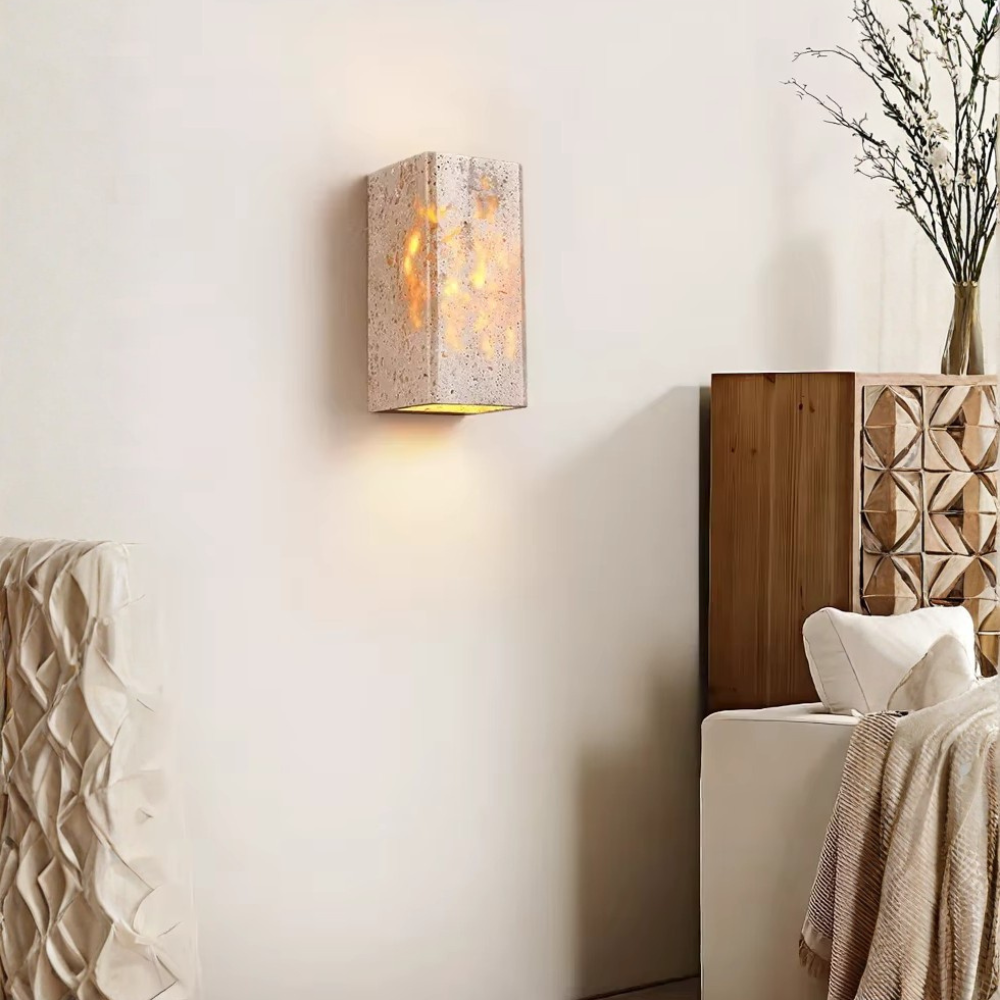 Lámpara de Pared Exterior Elegante Wabi Sabi | Lámpara de Pared de Piedra Travertina Impermeable para Jardín o Patio