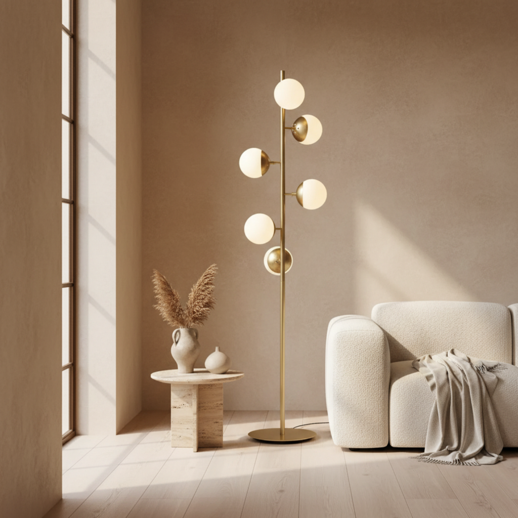 SylvaraTree | Lámpara de Mesa y de Suelo Moderna y Elegante en Dorado para Decoración de Salón