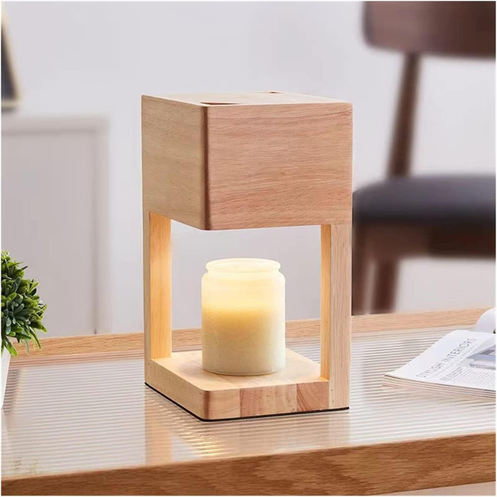 Lámpara Calentadora de Velas de Madera Escandinava - Luz Ambiental de Doble Propósito