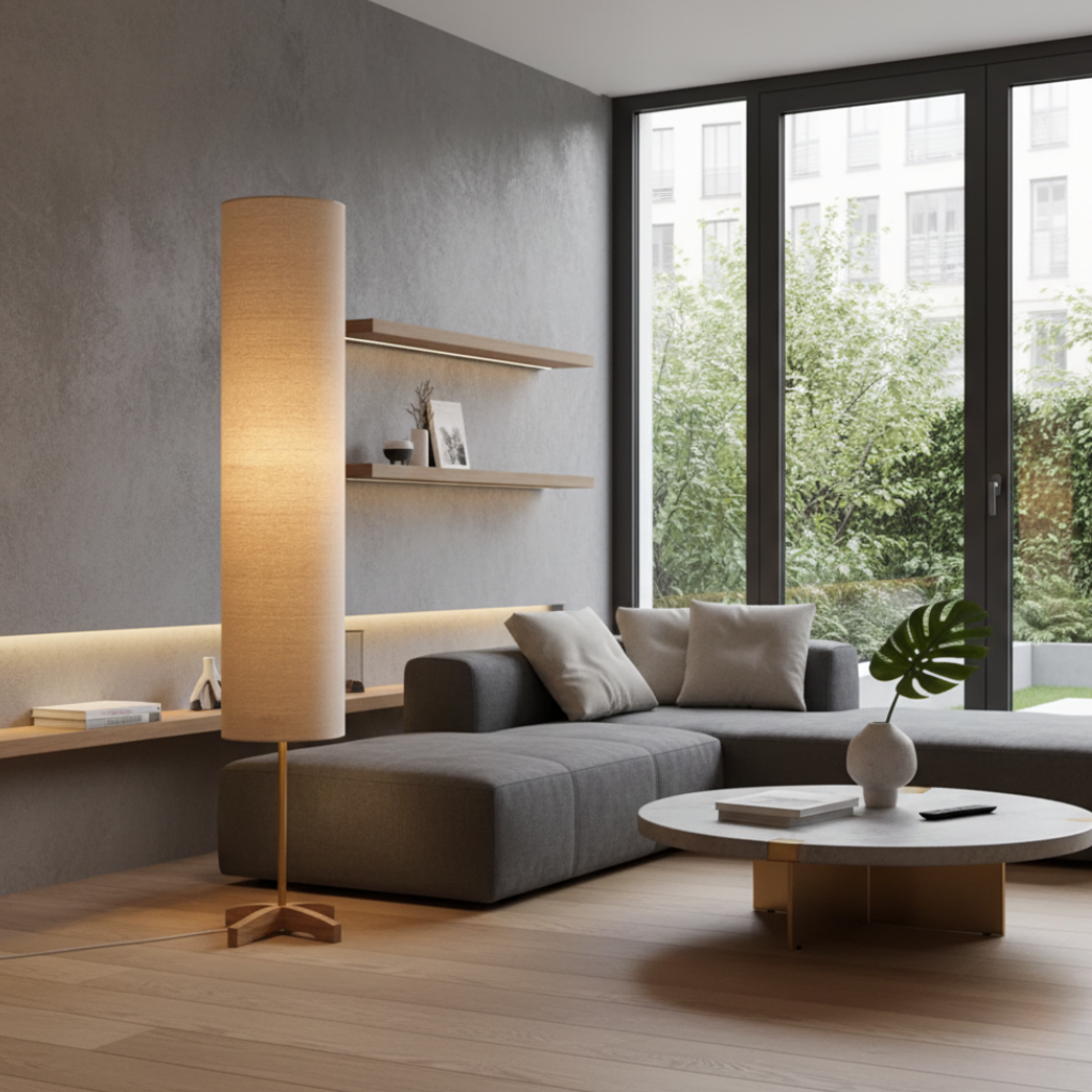 Lámpara de Pie Nomi Modern Gold - Diseño Escandinavo-Japonés para Sala de Estar o Dormitorio
