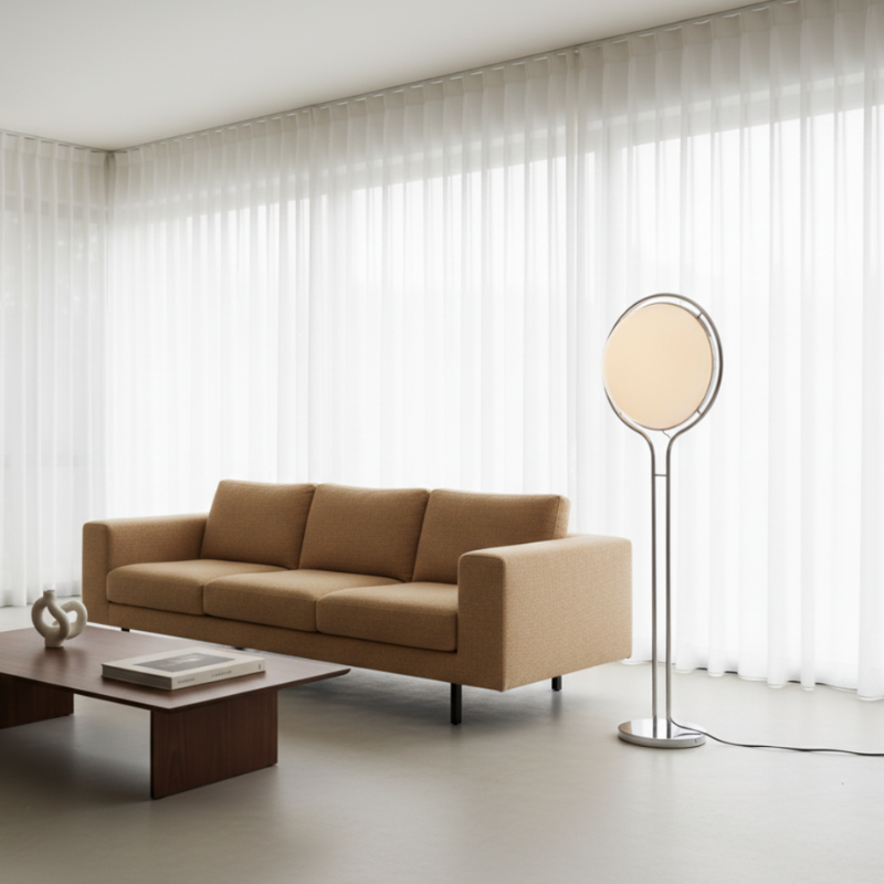 Colección Orbis | Lámpara de Pie Moderna y Elegante con Marco de Cromo para Decoración de Sala de Estar