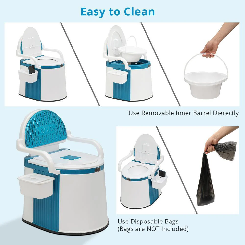 Inodoro portátil para interiores y exteriores con cubo desmontable para adultos y personas mayores