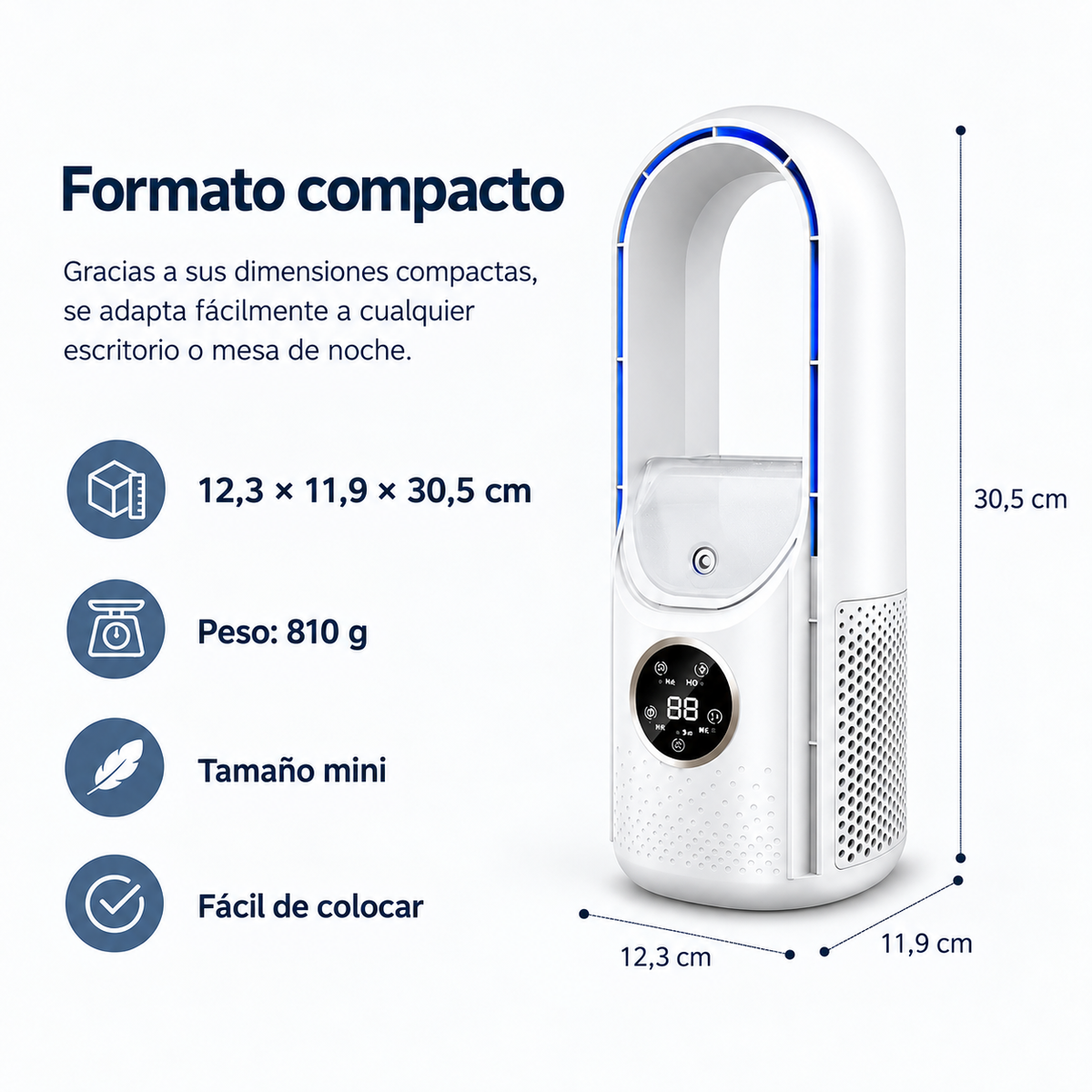 Refrigerador de aire portátil – Alimentación por USB – 6 velocidades – Para el hogar, la oficina y los viajes